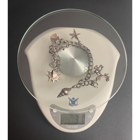 Sterling Silver Charm Bracelet Silver Cloud Coastal Mermaid Seahorse Shell 925 - Picture 12 of 12